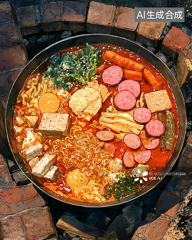 【AI数字艺术】韩国美食部队锅插画图片素材