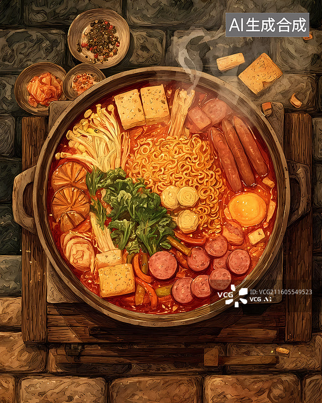 【AI数字艺术】韩国美食部队锅插画图片素材