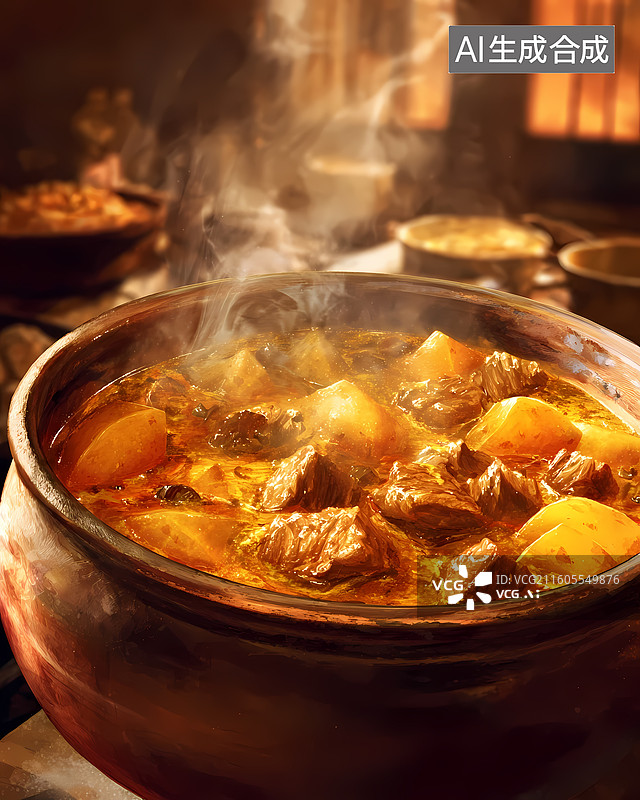 【AI数字艺术】中国美食土豆牛肉插画图片素材