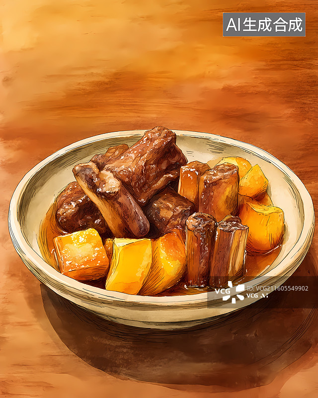 【AI数字艺术】中国美食土豆牛肉插画图片素材