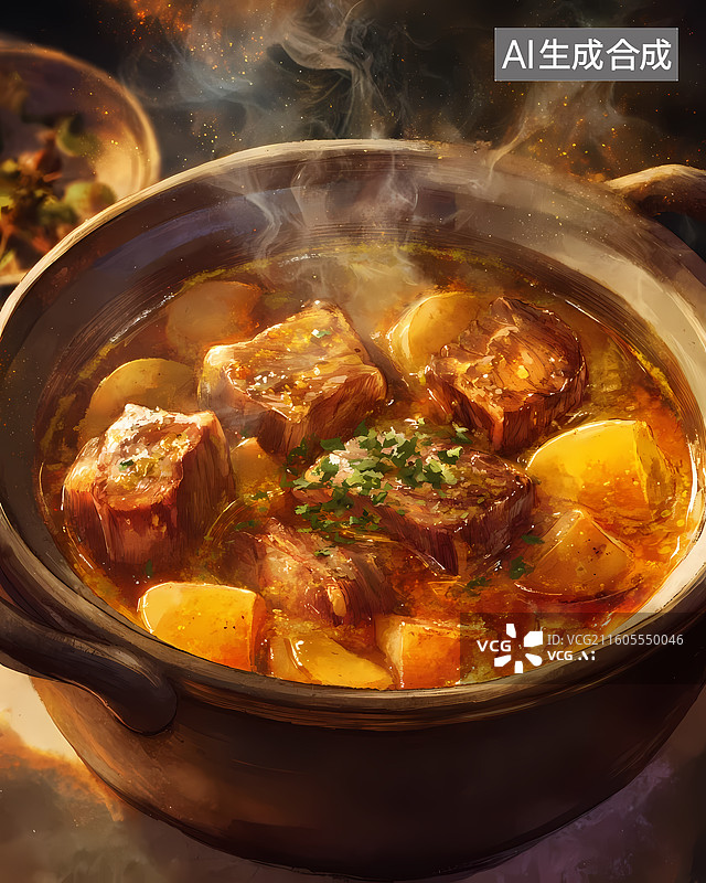 【AI数字艺术】中国美食土豆牛肉插画图片素材