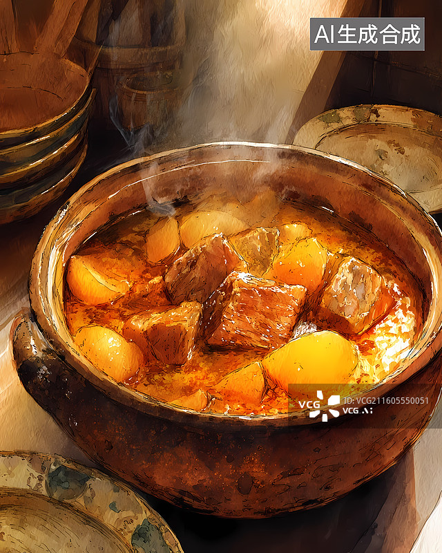 【AI数字艺术】中国美食土豆牛肉插画图片素材