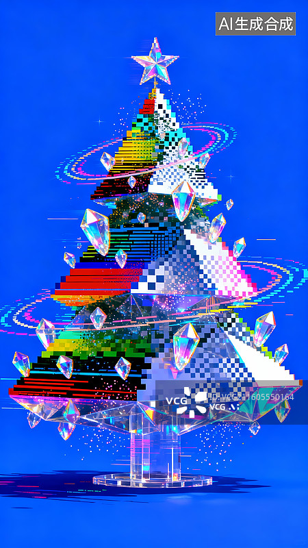 【AI数字艺术】赛博朋克像素圣诞树创意营销素材图片素材