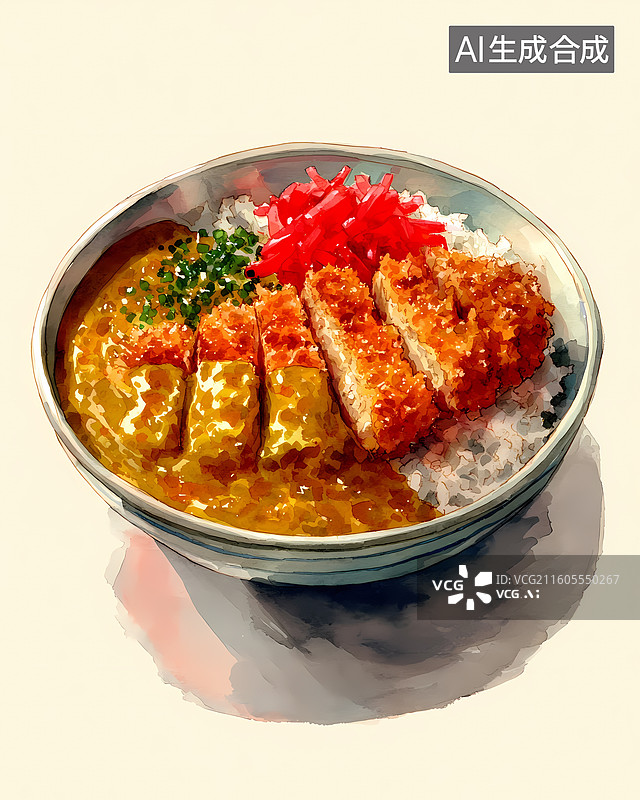 【AI数字艺术】咖喱猪排饭美食插画图片素材