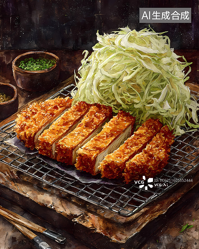 【AI数字艺术】炸猪排美食插画图片素材