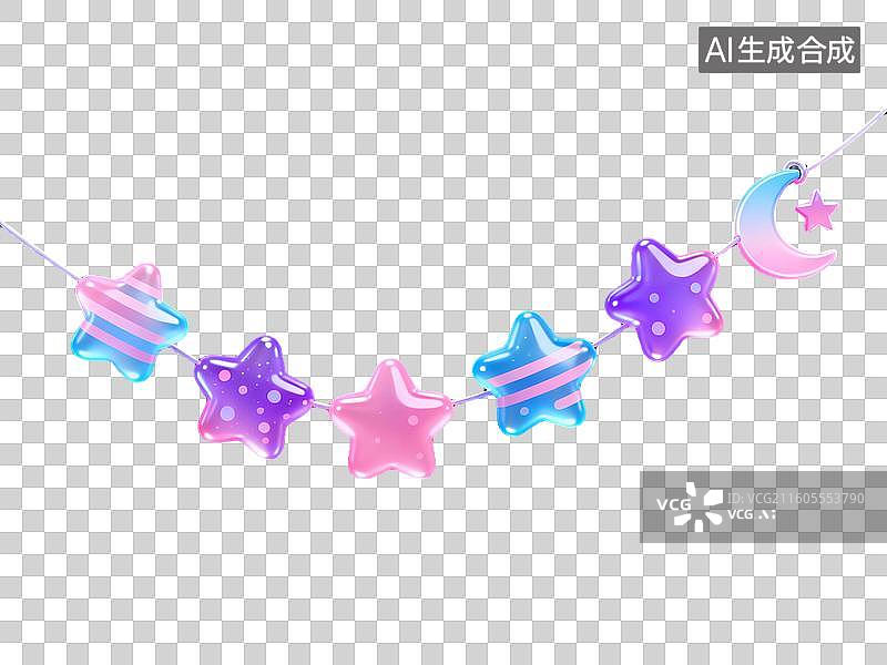 【AI数字艺术】3d磨砂质感西方情人节星星月亮元素图片素材