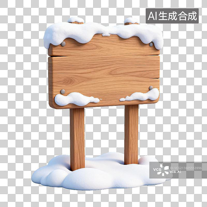 【AI数字艺术】积雪-卡通木质雪景告示牌冬季创意素材图片素材