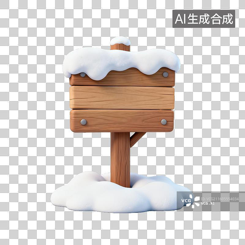 【AI数字艺术】积雪-卡通木质雪景告示牌冬季创意素材图片素材