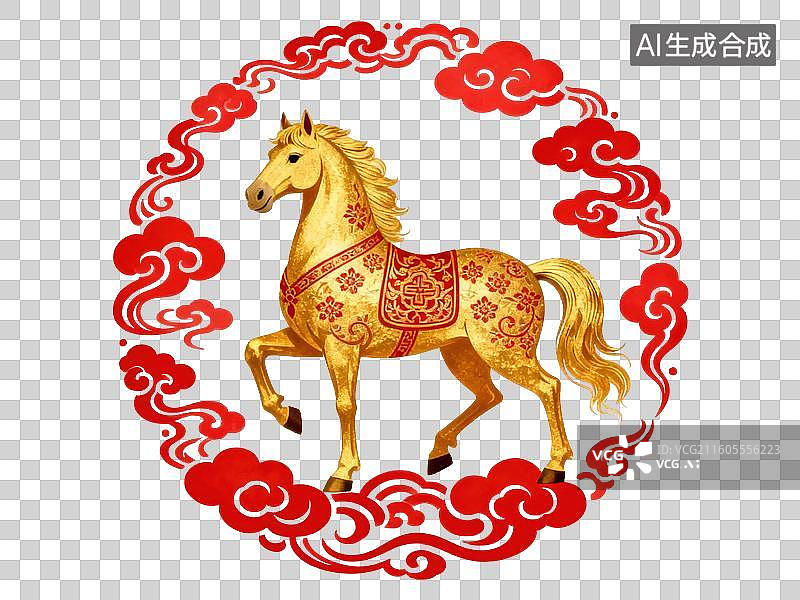【AI数字艺术】金色骏马祥云图案图片素材