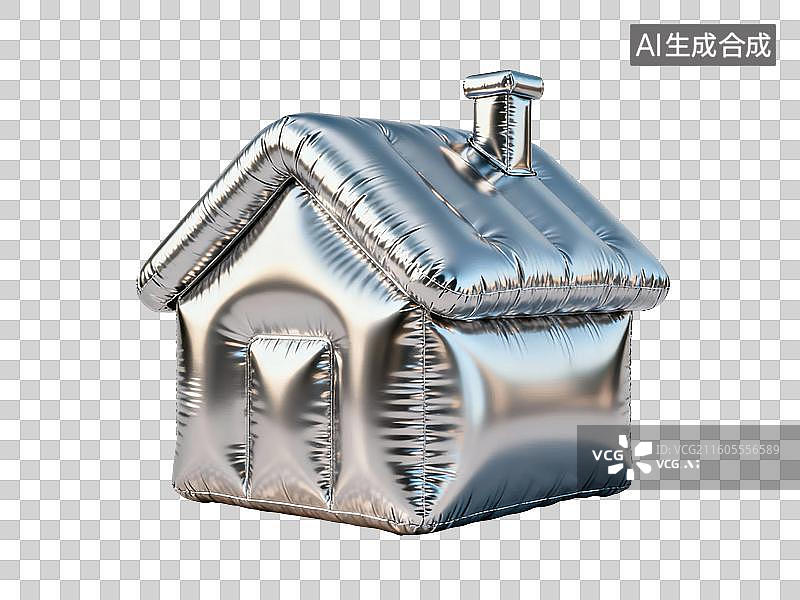 【AI数字艺术】银色气球房屋模型图片素材
