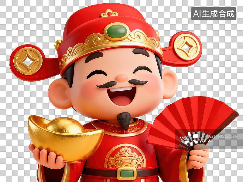 【AI数字艺术】财神爷手持金元宝和扇子图片素材
