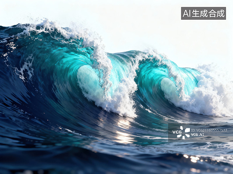 【AI数字艺术】蔚蓝海浪翻滚涌动图片素材
