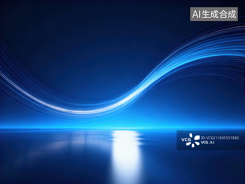 【AI数字艺术】蓝色光波流动抽象背景图片素材