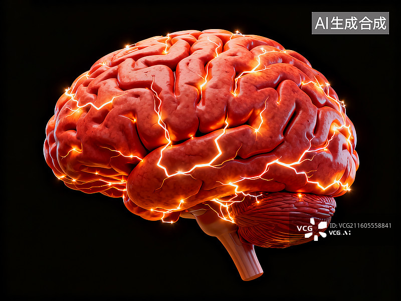 【AI数字艺术】大脑中的发光神经系统 脑电流 脑疾病 中风 梗塞 脑电图图片素材