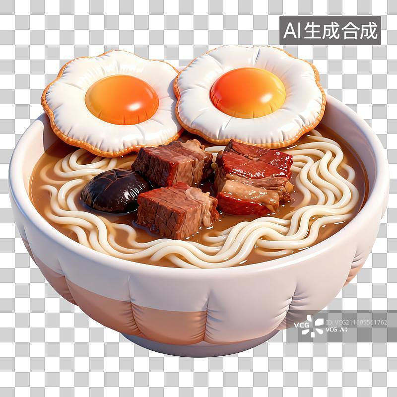 【AI数字艺术】牛肉煎蛋拉面食物插画图片素材