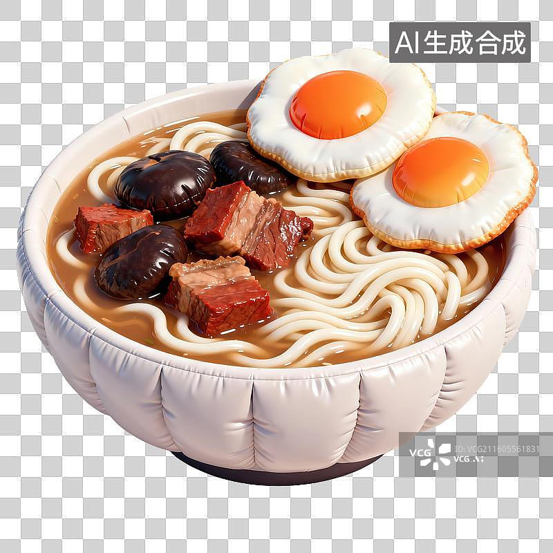 【AI数字艺术】牛肉煎蛋拉面食物插画图片素材