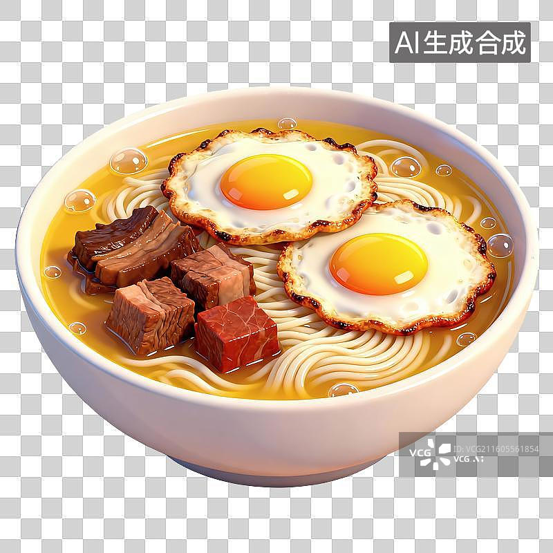 【AI数字艺术】牛肉煎蛋拉面食物插画图片素材