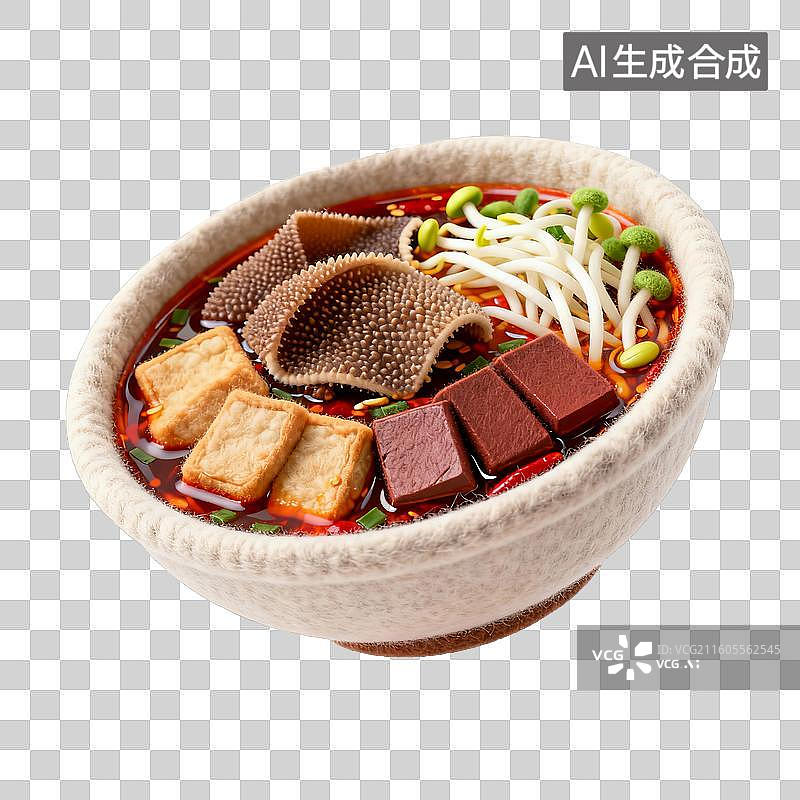 【AI数字艺术】一碗香辣丰富的火锅毛血旺图片素材