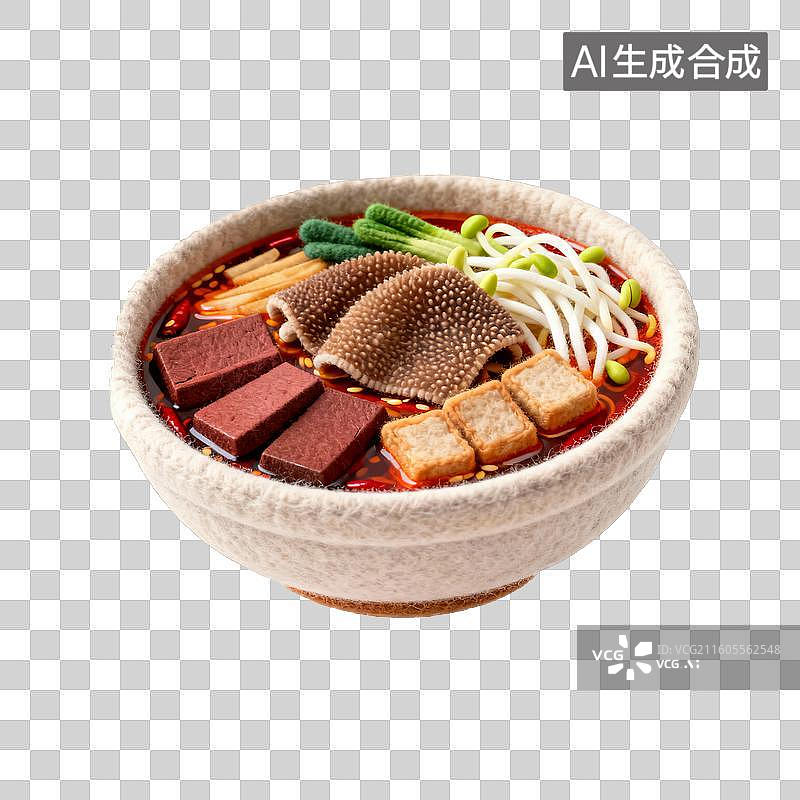 【AI数字艺术】一碗香辣丰富的火锅毛血旺图片素材