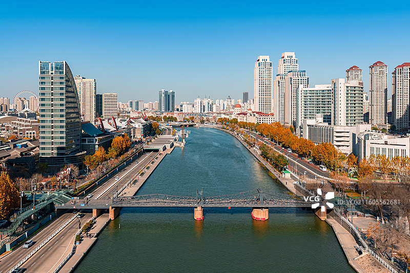 中国天津海河金汤桥航拍图图片素材