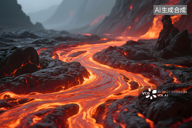 【AI数字艺术】熔岩特写插画图片素材