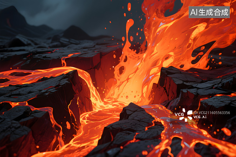 【AI数字艺术】熔岩特写插画图片素材