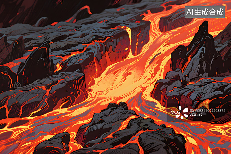 【AI数字艺术】熔岩特写插画图片素材