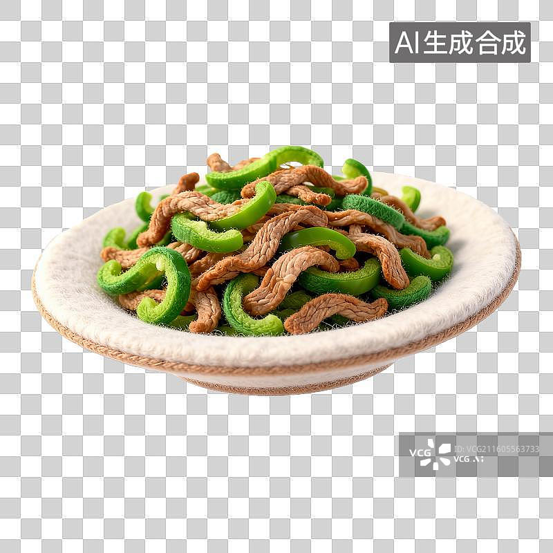 【AI数字艺术】毡盘里的青椒肉丝特写图片素材