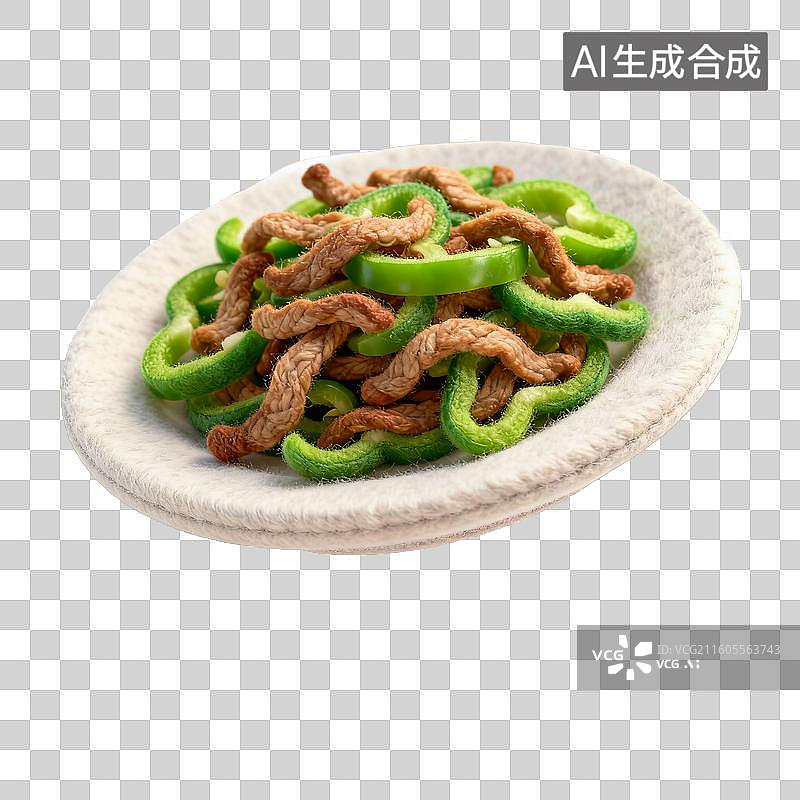 【AI数字艺术】毡盘里的青椒肉丝特写图片素材