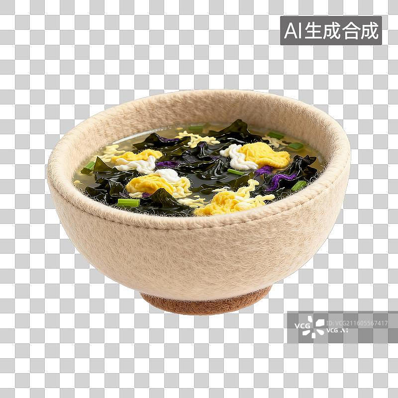 【AI数字艺术】毛毡美味的紫菜蛋花汤图片素材