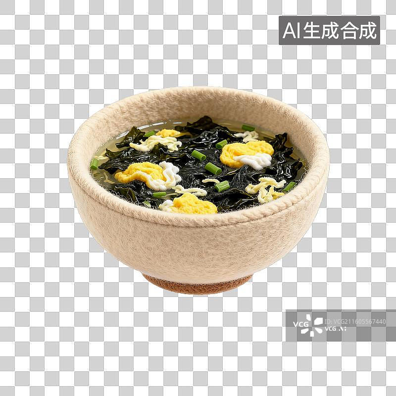 【AI数字艺术】毛毡美味的紫菜蛋花汤图片素材