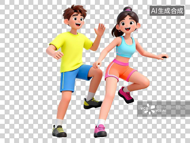 【AI数字艺术】攀爬攀岩一男一女3D立体卡通C4D渲染活力青年人物元素插画图片素材