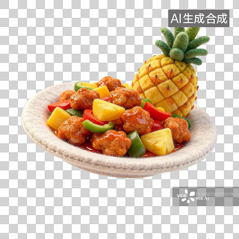 【AI数字艺术】毛毡风格的菠萝咕咾肉图片素材