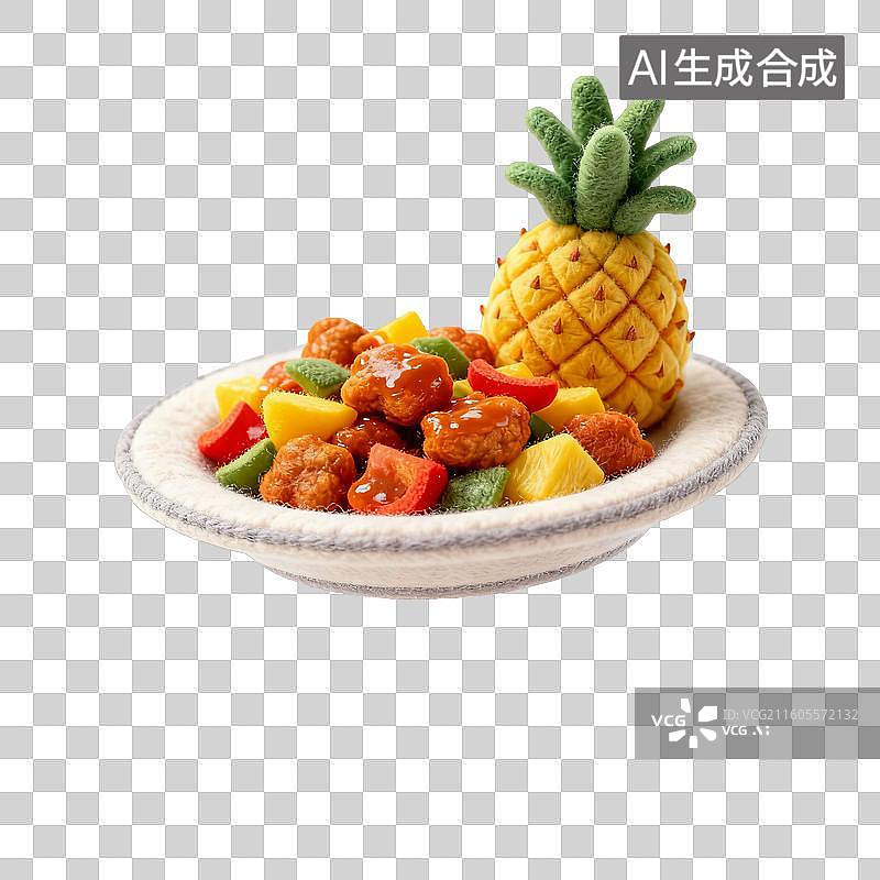 【AI数字艺术】毛毡风格的菠萝咕咾肉图片素材