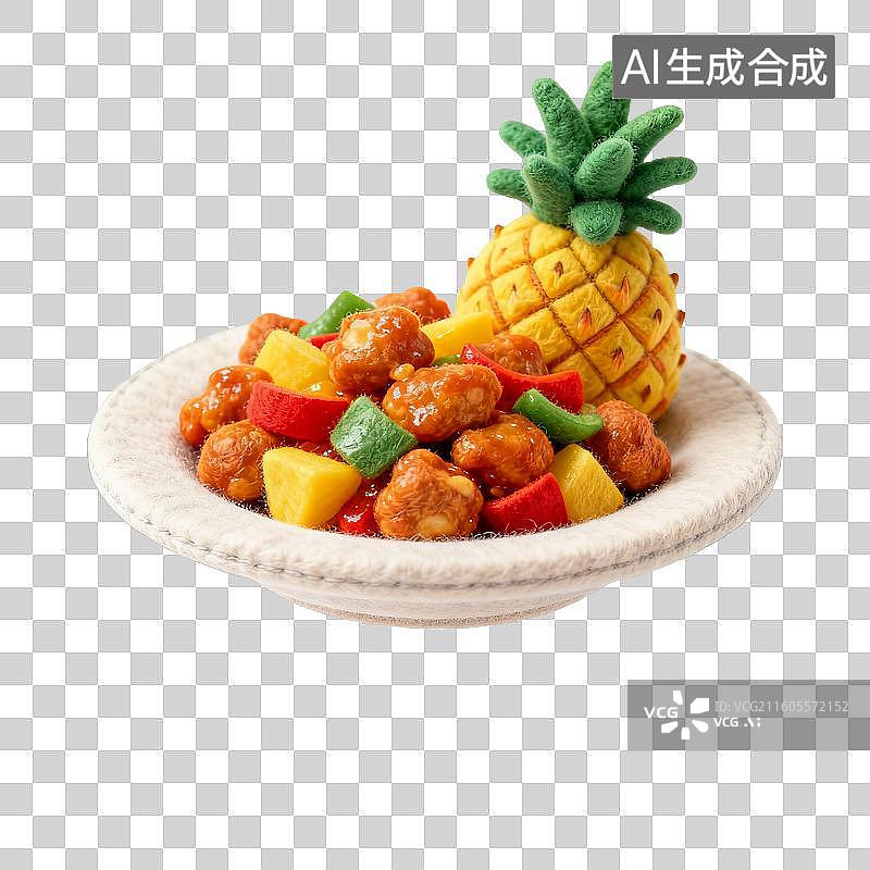 【AI数字艺术】毛毡风格的菠萝咕咾肉图片素材