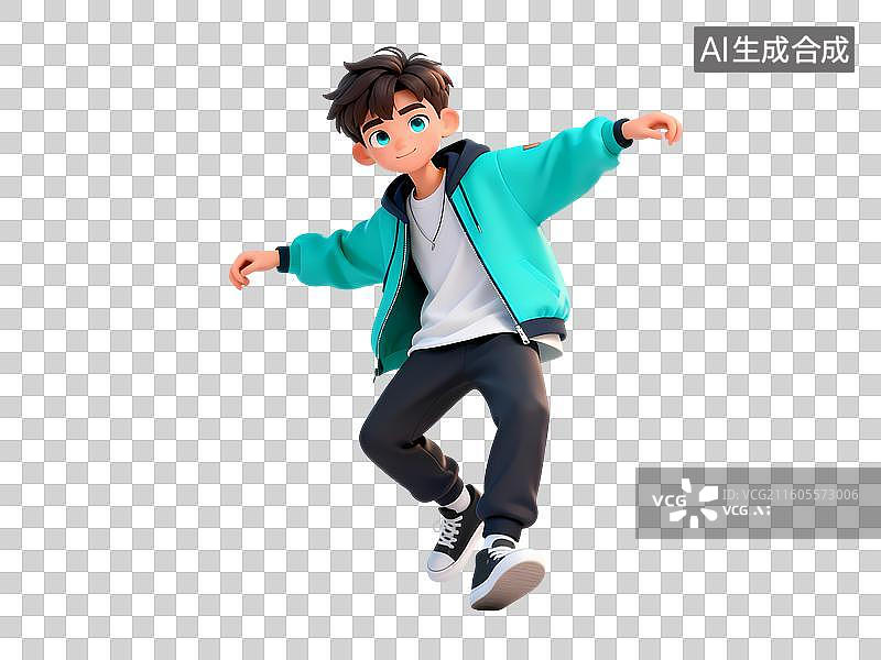 【AI数字艺术】春秋服装男孩跳街舞3D立体卡通C4D渲染活力青年人物元素插画图片素材