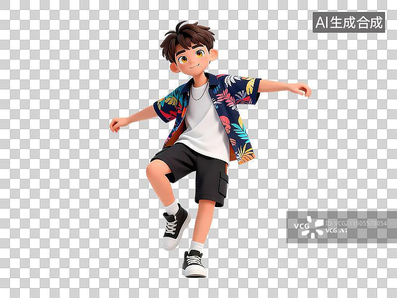 【AI数字艺术】夏季花衬衫男孩街舞3D立体卡通C4D渲染活力青年人物元素插画图片素材