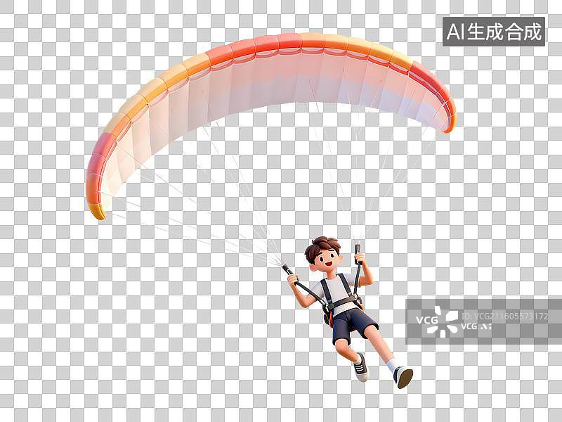 【AI数字艺术】滑翔伞男孩3D立体卡通C4D渲染活力青年人物元素插画图片素材