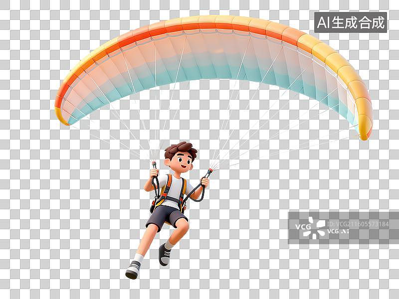 【AI数字艺术】滑翔伞男孩3D立体卡通C4D渲染活力青年人物元素插画图片素材