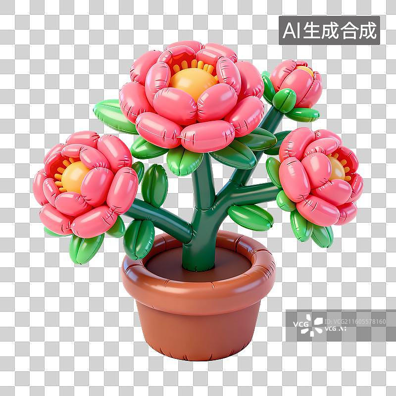 【AI数字艺术】气球风牡丹花插画图片素材