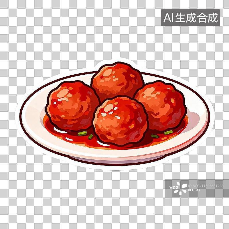 【AI数字艺术】新年春节年俗2D贴纸卡通促销拟物风格元素年夜饭四喜丸子红烧狮子头图片素材