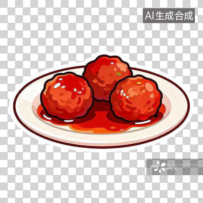 【AI数字艺术】新年春节年俗2D贴纸卡通促销拟物风格元素年夜饭四喜丸子红烧狮子头图片素材