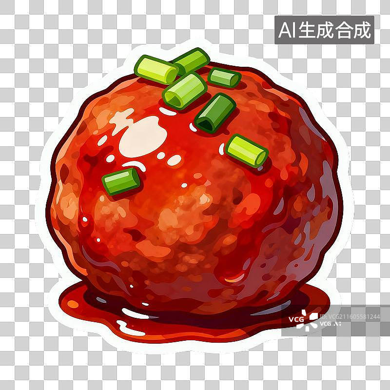 【AI数字艺术】新年春节年俗2D贴纸卡通促销拟物风格元素年夜饭四喜丸子红烧狮子头图片素材