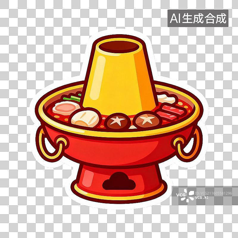 【AI数字艺术】新年春节年俗2D贴纸卡通促销拟物风格元素火锅铜火锅图片素材