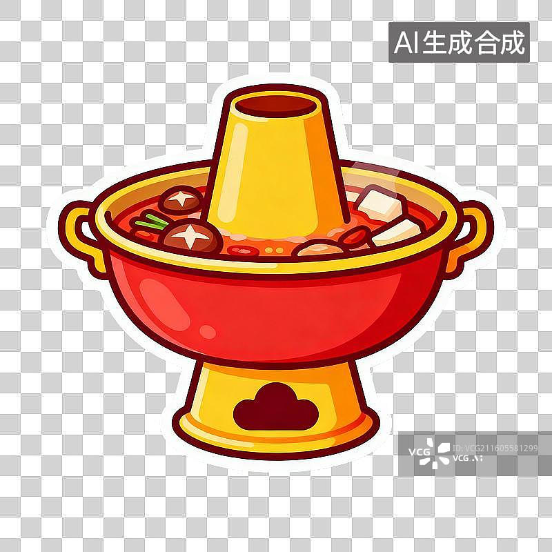 【AI数字艺术】新年春节年俗2D贴纸卡通促销拟物风格元素火锅铜火锅图片素材