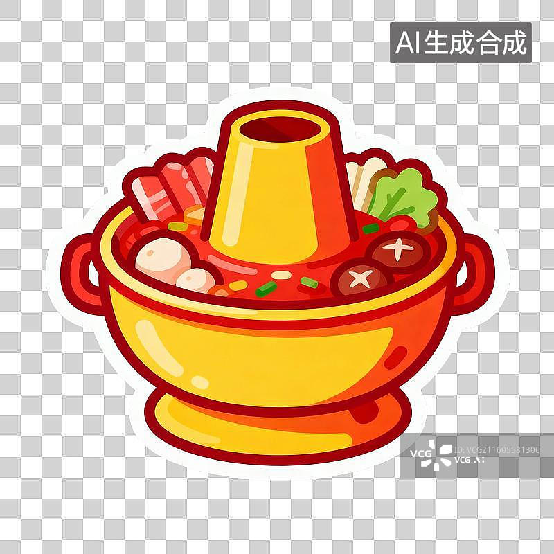 【AI数字艺术】新年春节年俗2D贴纸卡通促销拟物风格元素火锅铜火锅图片素材
