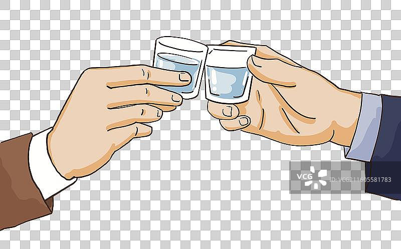 彩色插画手势喝酒男人酒驾碰杯庆贺庆祝白酒过节过年祝福商务应酬健康保健图片素材