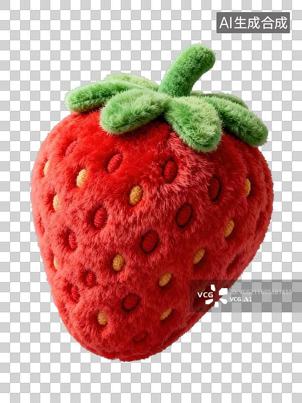 【AI数字艺术】3D渲染免抠图形元素卡通毛绒抱枕玩具水果红色草莓图片素材