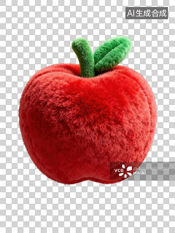 【AI数字艺术】3D渲染免抠图形元素卡通毛绒抱枕玩具水果红苹果图片素材