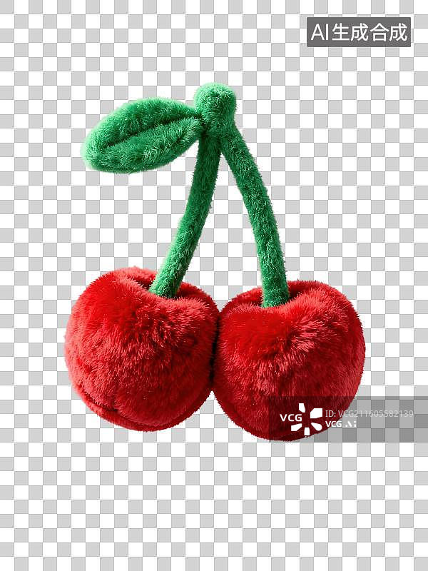 【AI数字艺术】3D渲染免抠图形元素卡通毛绒抱枕玩具水果红色车厘子樱桃图片素材